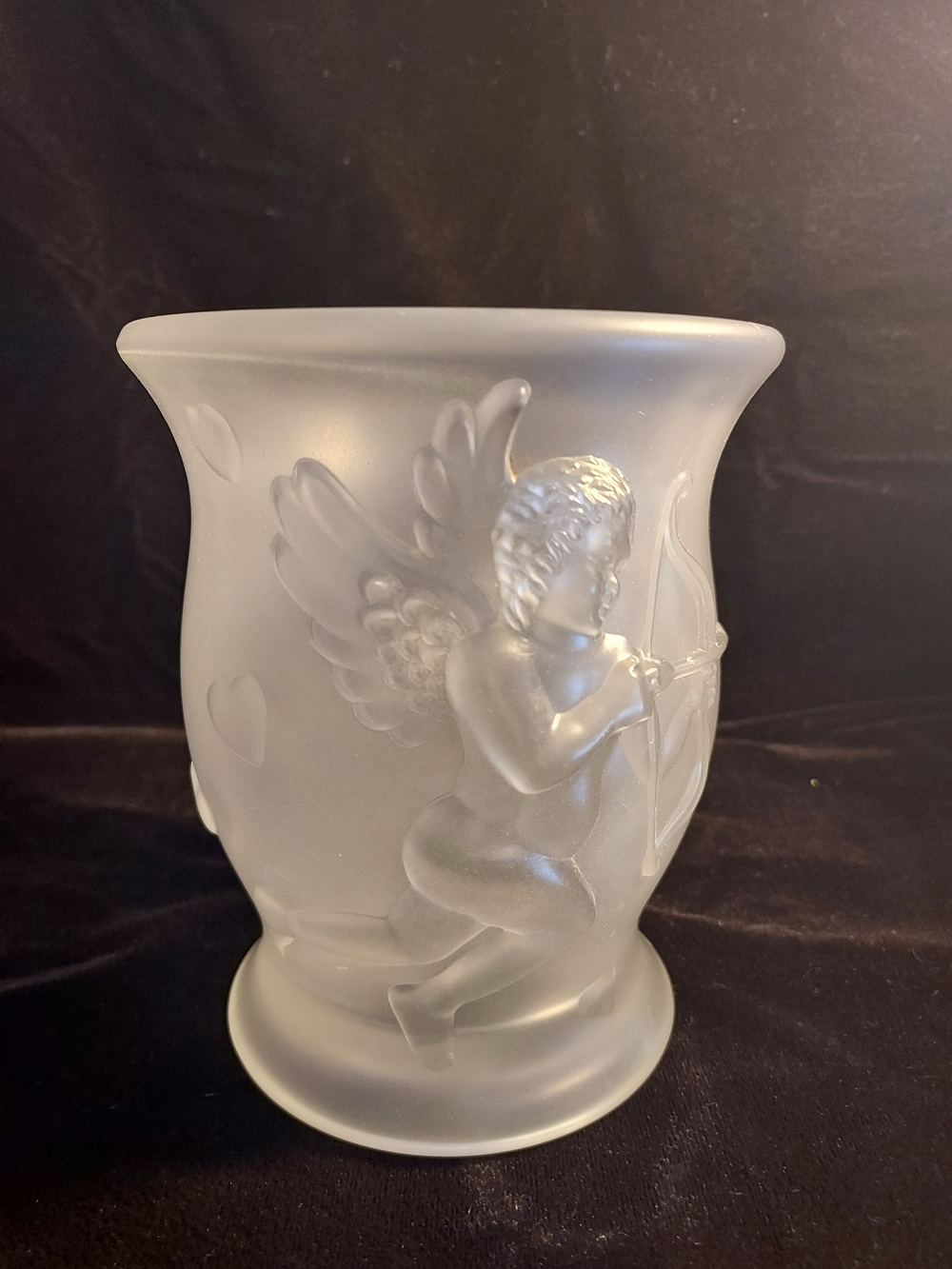 Frosted White Glass Cherub Vase - Decorative Frosted Vase with Relief Cherub